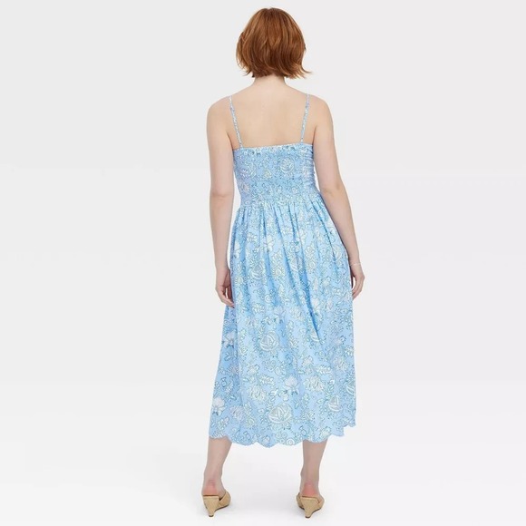 Roller Rabbit x Target Blue Floral Tie Shoulder Maxi Dress Smocked NWT Size M - Picture 3 of 6